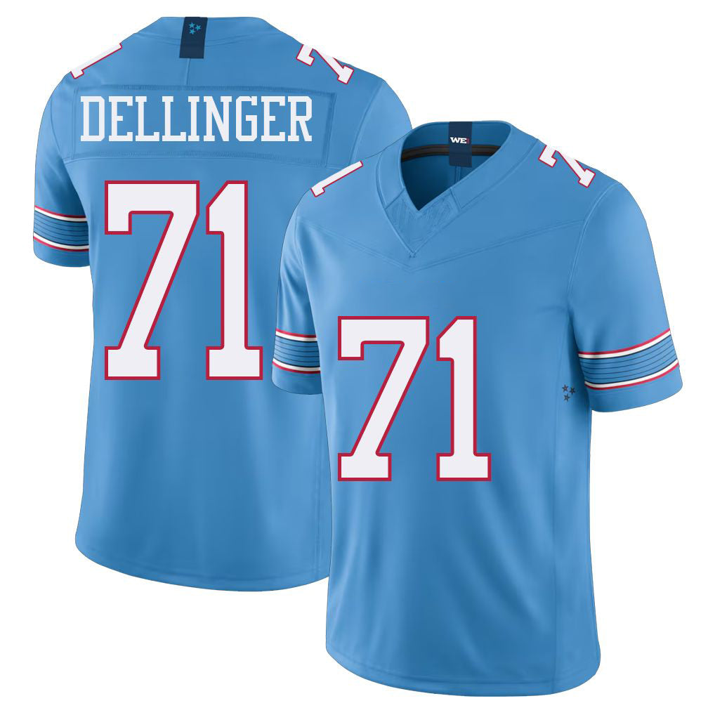 Tennessee #71 Dellinger Player Football V Neck Short Sleeve Light Blue Jersey Garrett For Men Youth Women Gift