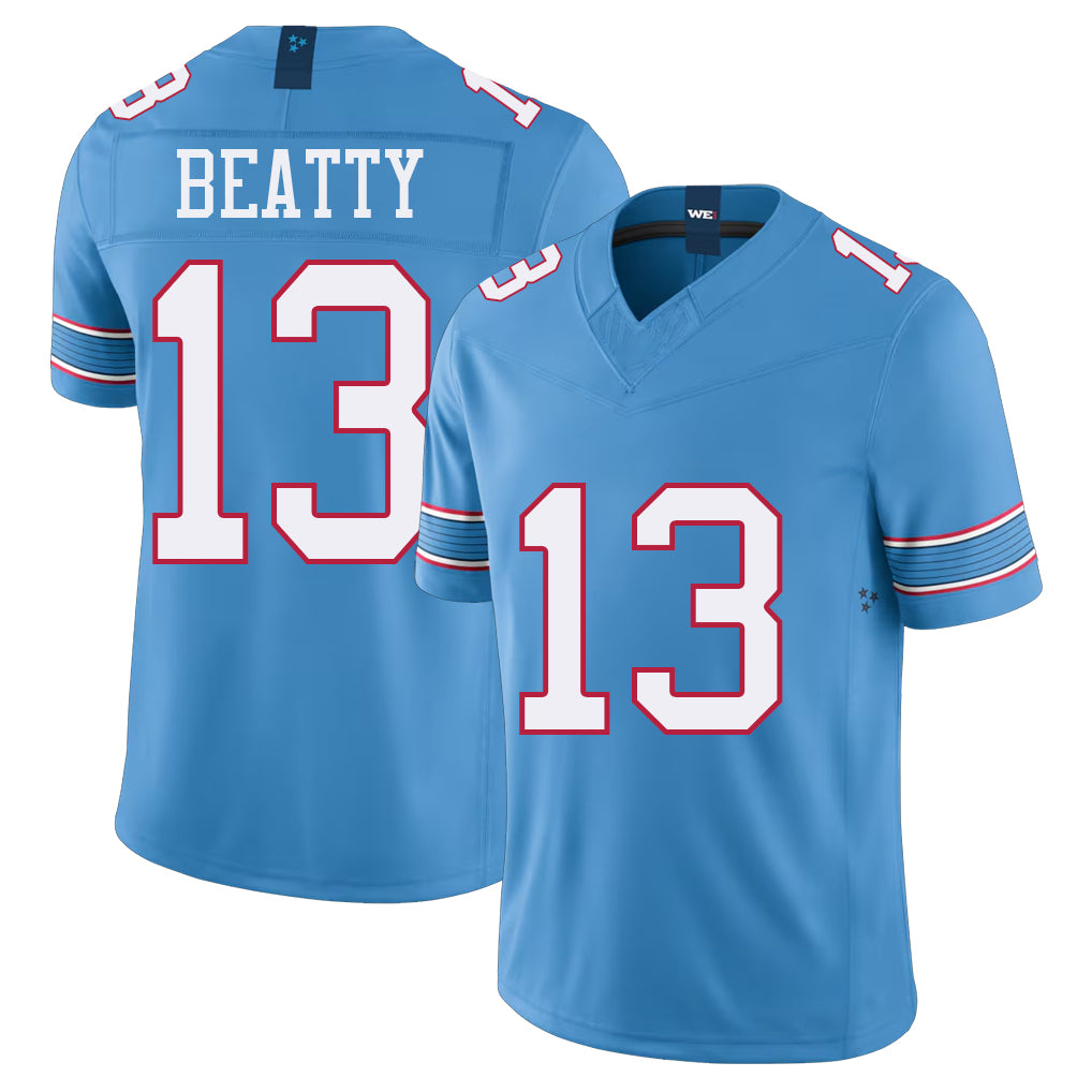 Tennessee #13 Beatty Player Football V Neck Short Sleeve Light Blue Jersey Hank For Men Youth Women Gift
