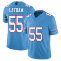 Tennessee #55 Latham Player Football V Neck Short Sleeve Light Blue Jersey JC For Men Youth Women Gift