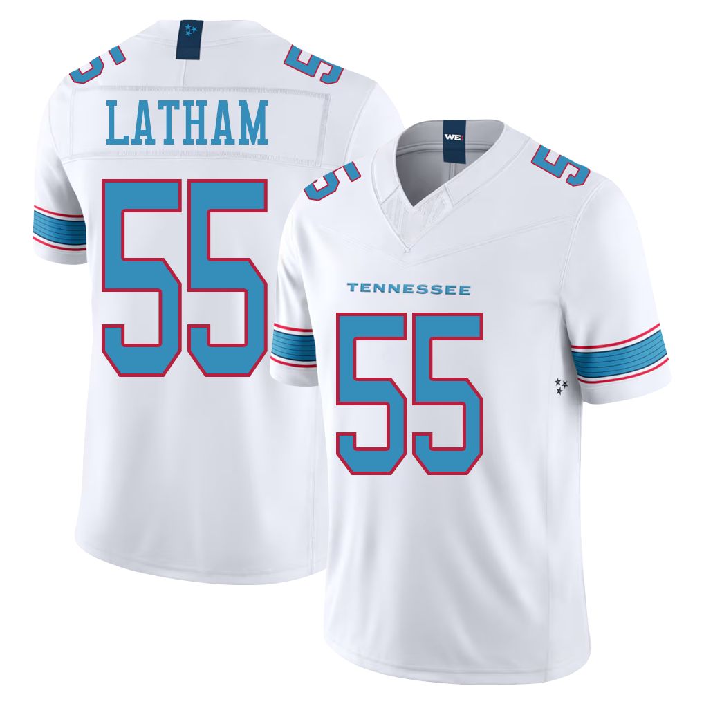 Tennessee #55 Latham Player Football V Neck Short Sleeve White Jersey JC For Men Youth Women Gift