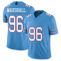 Tennessee #96 Marshall Player Football V Neck Short Sleeve Light Blue Jersey Jackie For Men Youth Women Gift