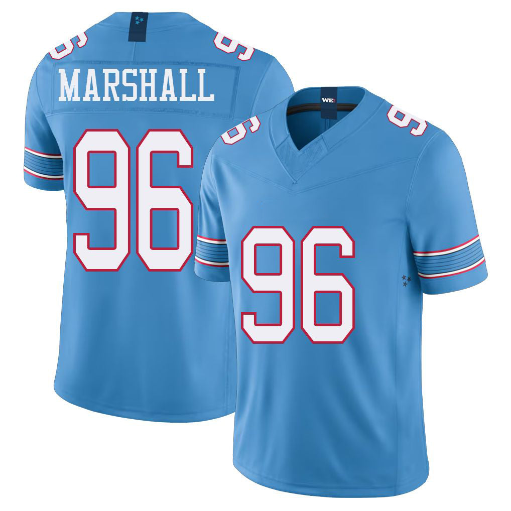 Tennessee #96 Marshall Player Football V Neck Short Sleeve Light Blue Jersey Jackie For Men Youth Women Gift