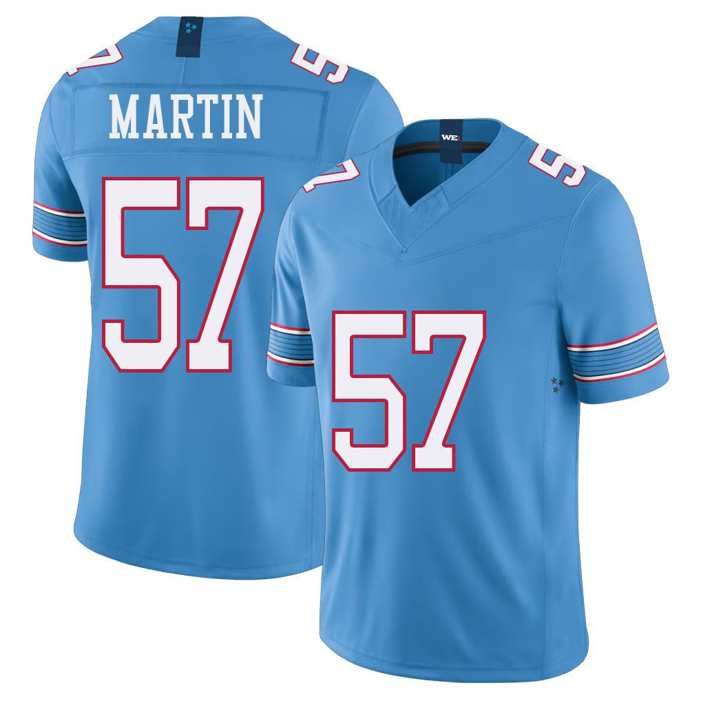 Tennessee #57 Martin Player Football V Neck Short Sleeve Light Blue Jersey Jacob For Men Youth Women Gift