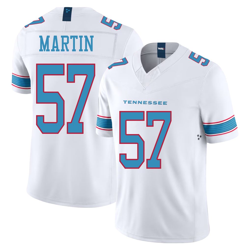 Tennessee #57 Martin Player Football V Neck Short Sleeve White Jersey Jacob For Men Youth Women Gift