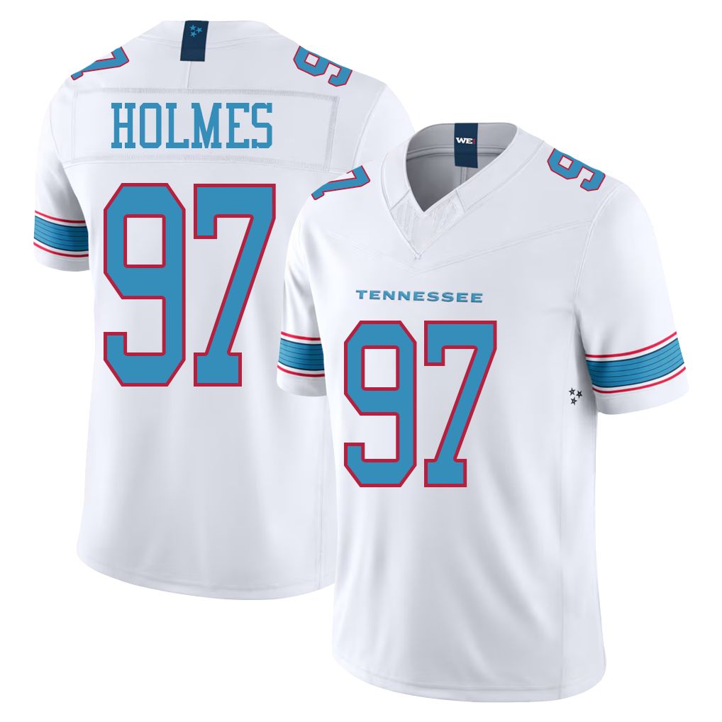 Tennessee #97 Holmes Player Football V Neck Short Sleeve White Jersey Jalyn For Men Youth Women Gift