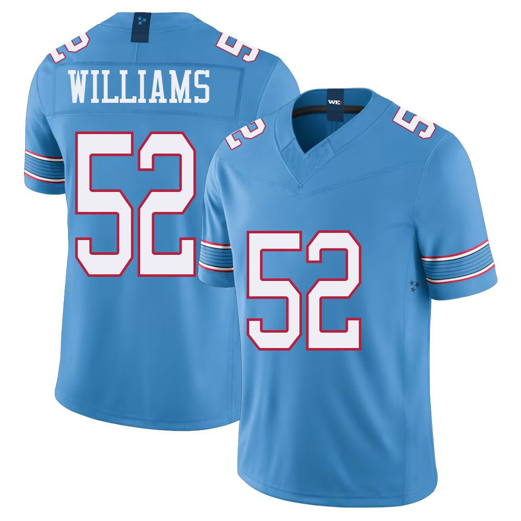 Tennessee #52 Williams Player Football V Neck Short Sleeve Light Blue Jersey James For Men Youth Women Gift