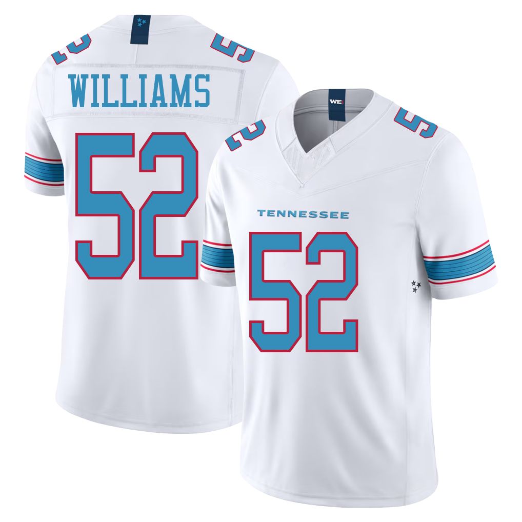 Tennessee #52 Williams Player Football V Neck Short Sleeve White Jersey James For Men Youth Women Gift