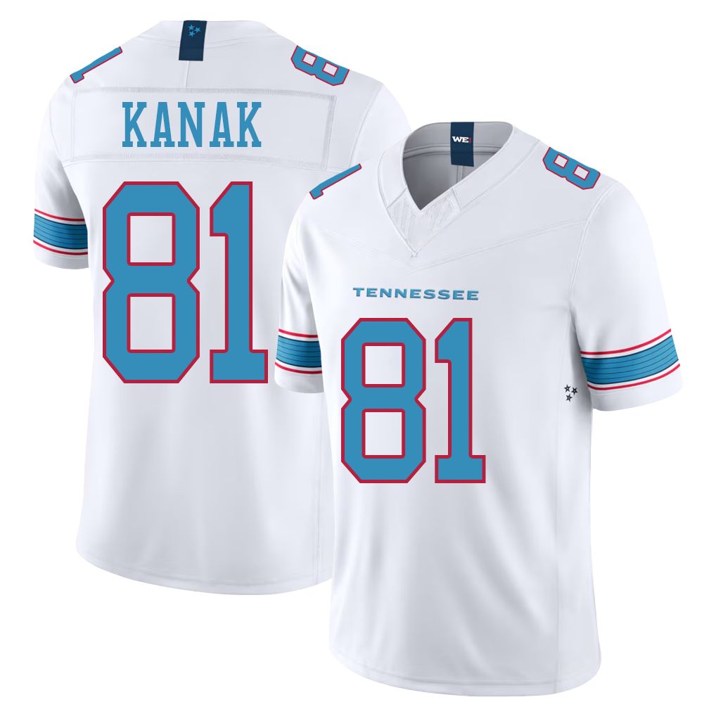 Tennessee #81 Kanak Player Football V Neck Short Sleeve White Jersey Jaren For Men Youth Women Gift