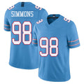 Tennessee #98 Simmons Player Football V Neck Short Sleeve Light Blue Jersey Jeffery For Men Youth Women Gift