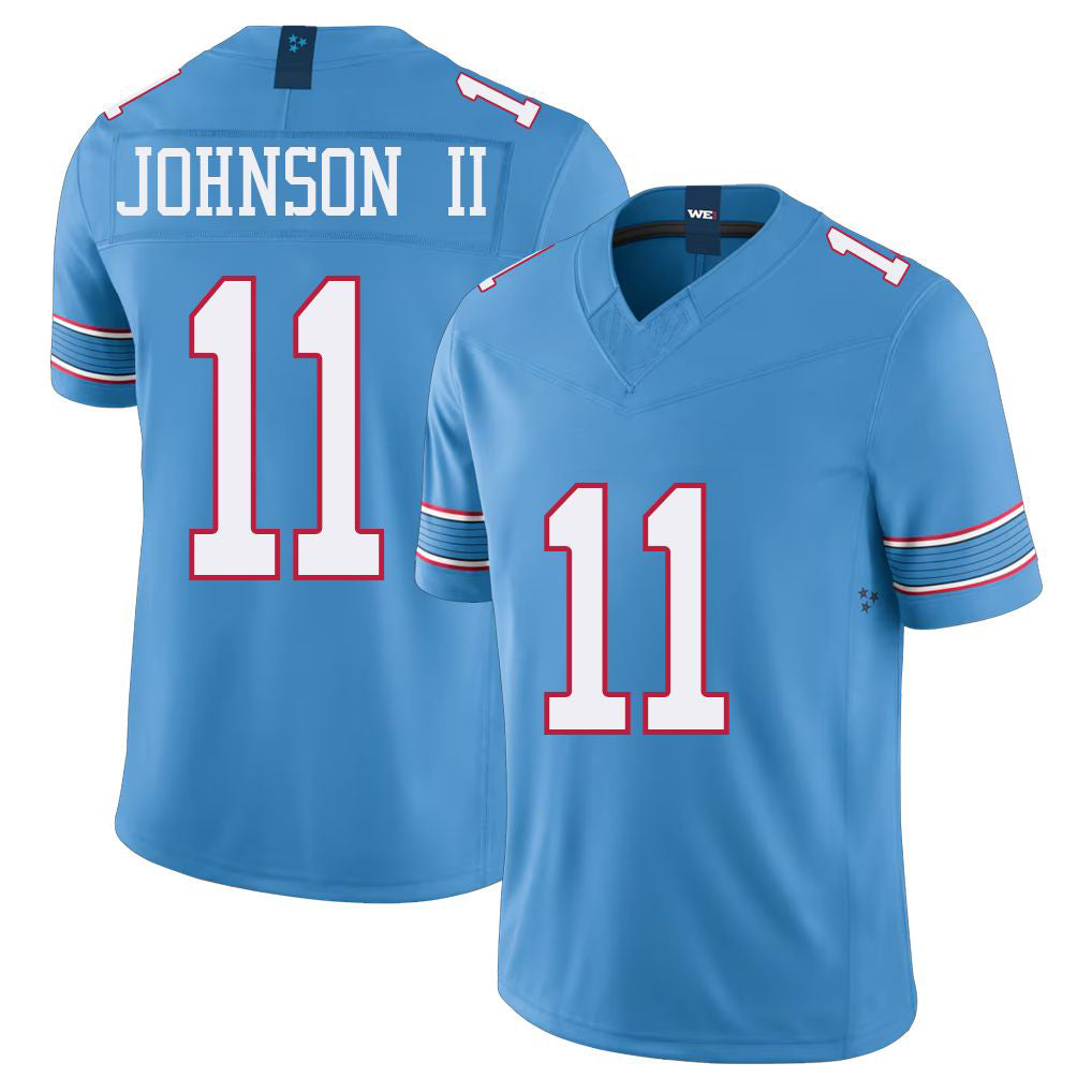 Tennessee #11 Johnson II Player Football V Neck Short Sleeve Light Blue Jersey Jermaine For Men Youth Women Gift