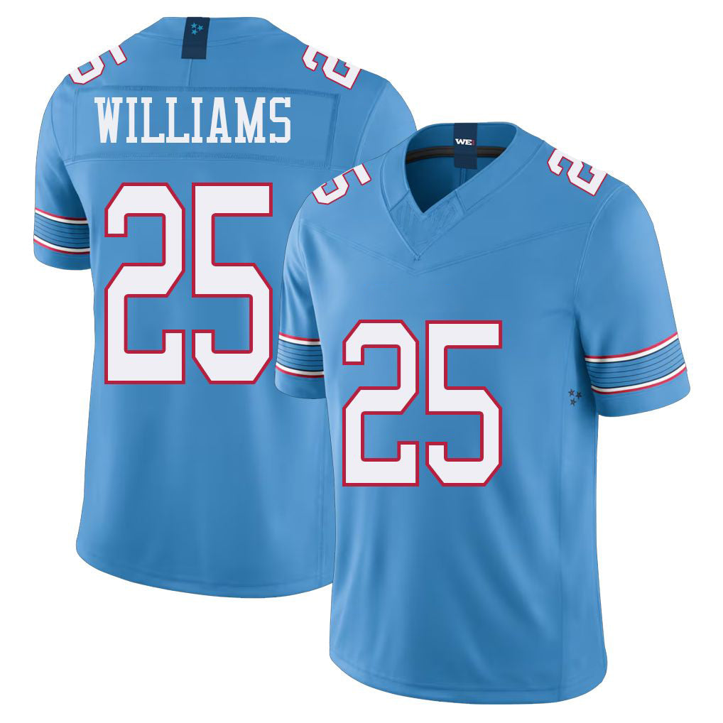 Tennessee #25 Williams Player Football V Neck Short Sleeve Light Blue Jersey Joshua For Men Youth Women Gift