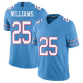 Tennessee #25 Williams Player Football V Neck Short Sleeve Light Blue Jersey Joshua For Men Youth Women Gift