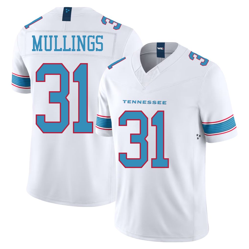 Tennessee #31 Mullings Player Football V Neck Short Sleeve White Jersey Kalel For Men Youth Women Gift