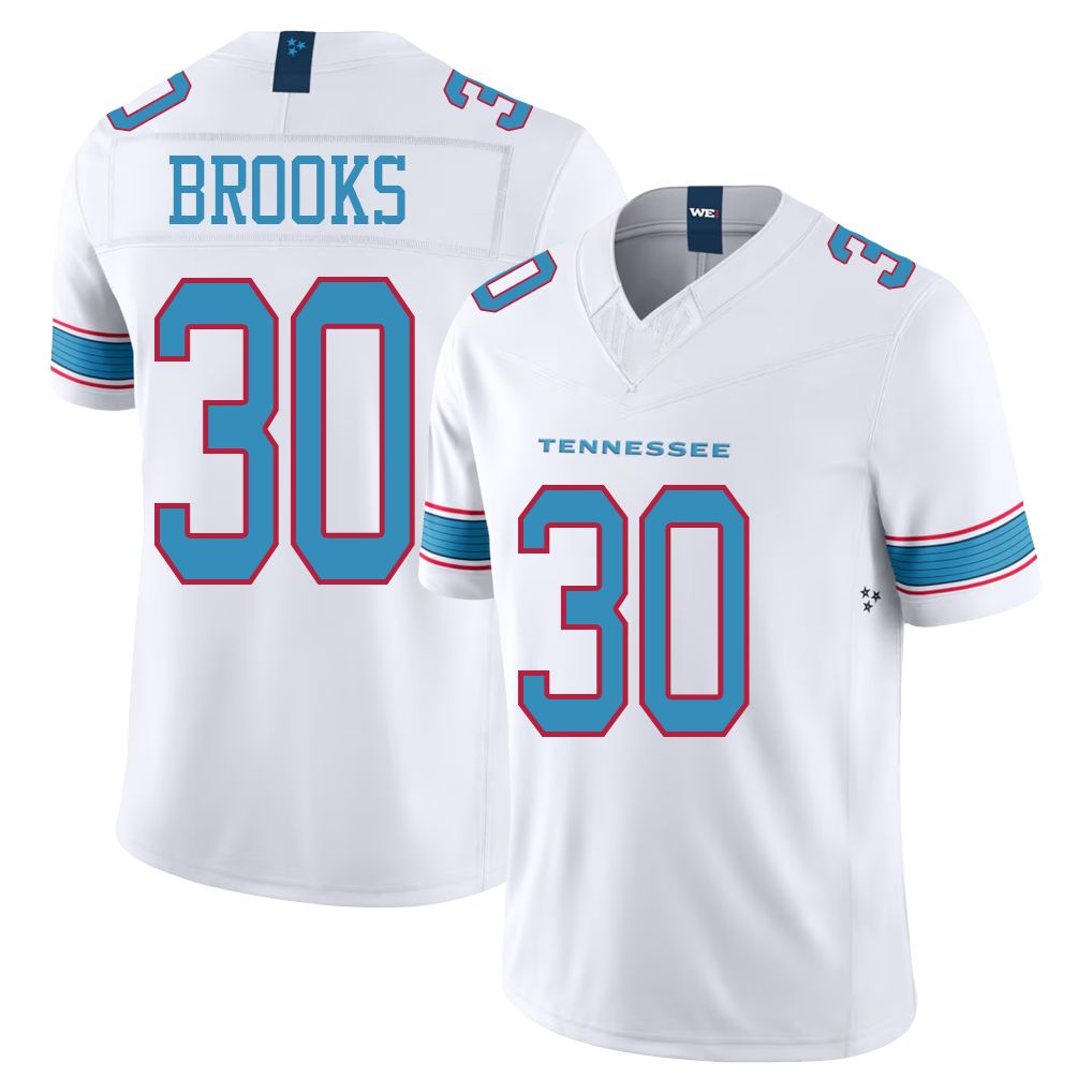 Tennessee #30 Brooks Player Football V Neck Short Sleeve White Jersey Kendell For Men Youth Women Gift