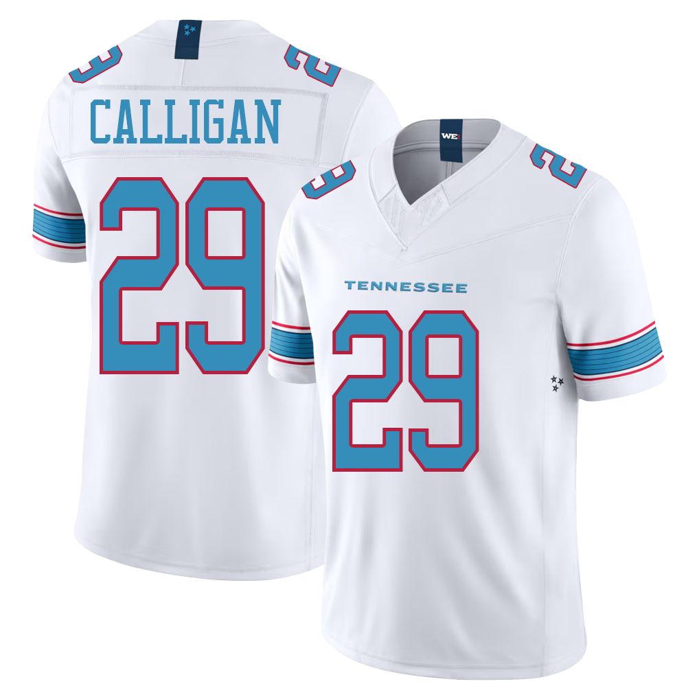 Tennessee #29 Calligan Player Football V Neck Short Sleeve White Jersey Keydrain For Men Youth Women Gift