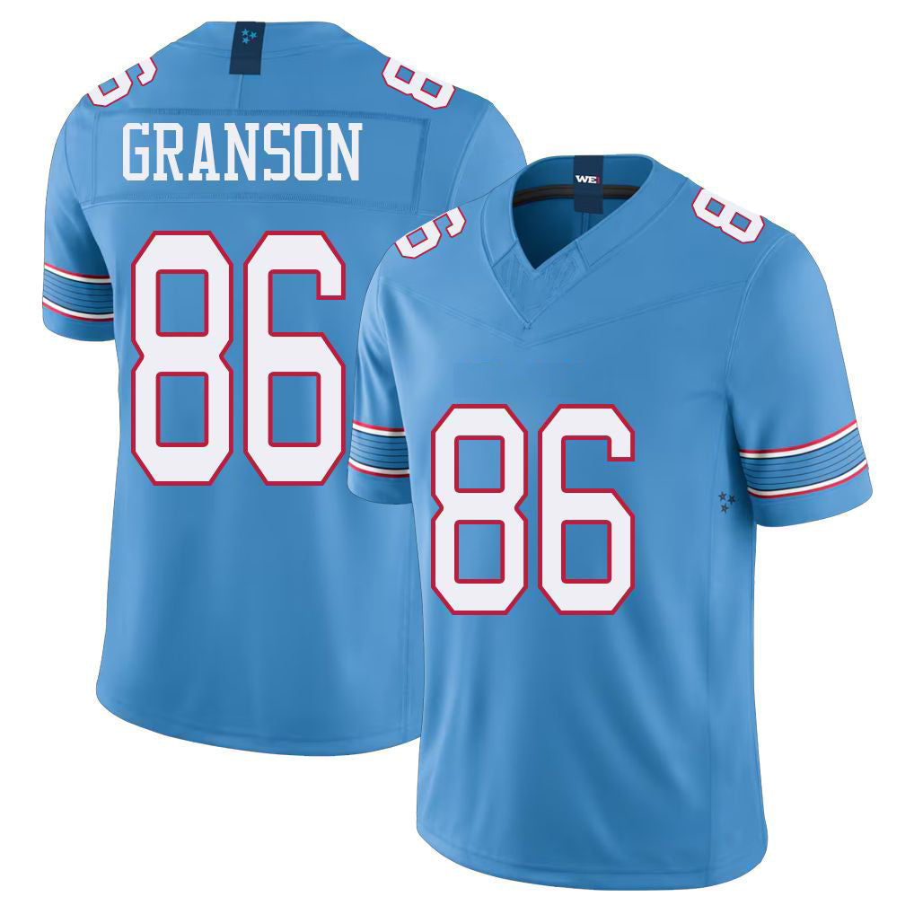 Tennessee #86 Granson Player Football V Neck Short Sleeve Light Blue Jersey Kylen For Men Youth Women Gift