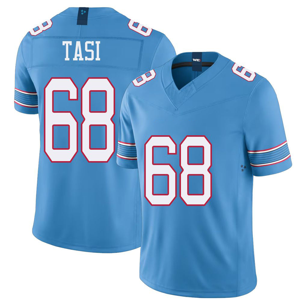 Tennessee #68 Tasi Player Football V Neck Short Sleeve Light Blue Jersey Laki For Men Youth Women Gift
