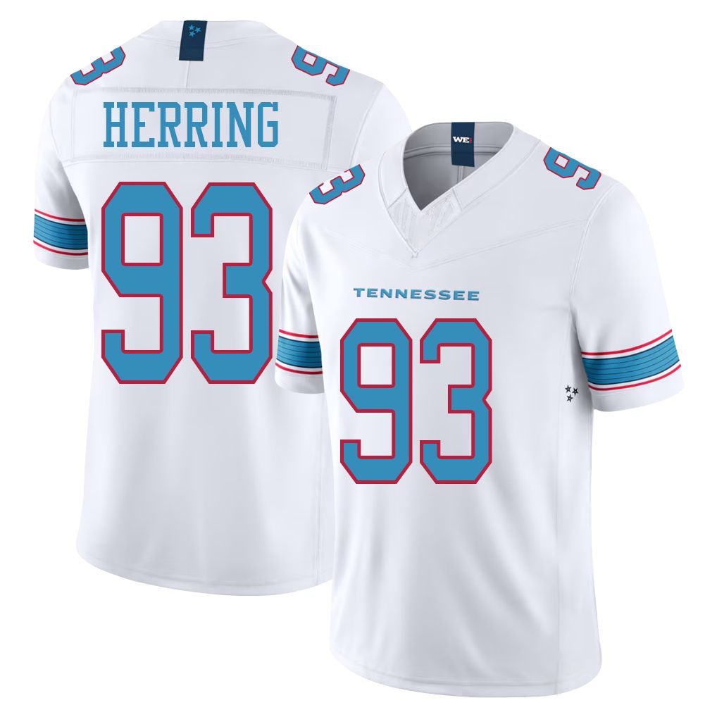 Tennessee #93 Herring Player Football V Neck Short Sleeve White Jersey Malik For Men Youth Women Gift