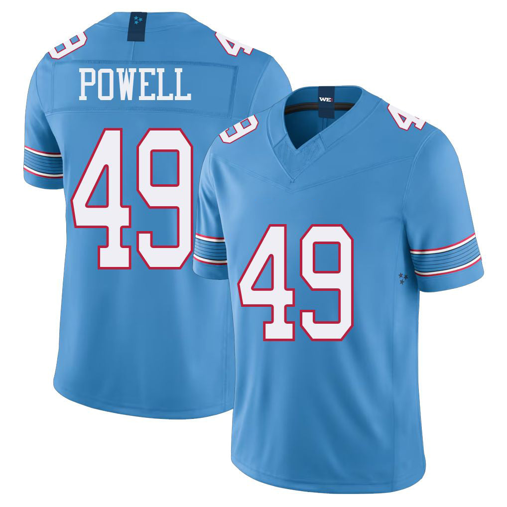 Tennessee #49 Powell Player Football V Neck Short Sleeve Light Blue Jersey Mani For Men Youth Women Gift