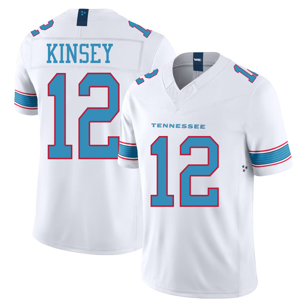 Tennessee #12 Kinsey Player Football V Neck Short Sleeve White Jersey Mason For Men Youth Women Gift