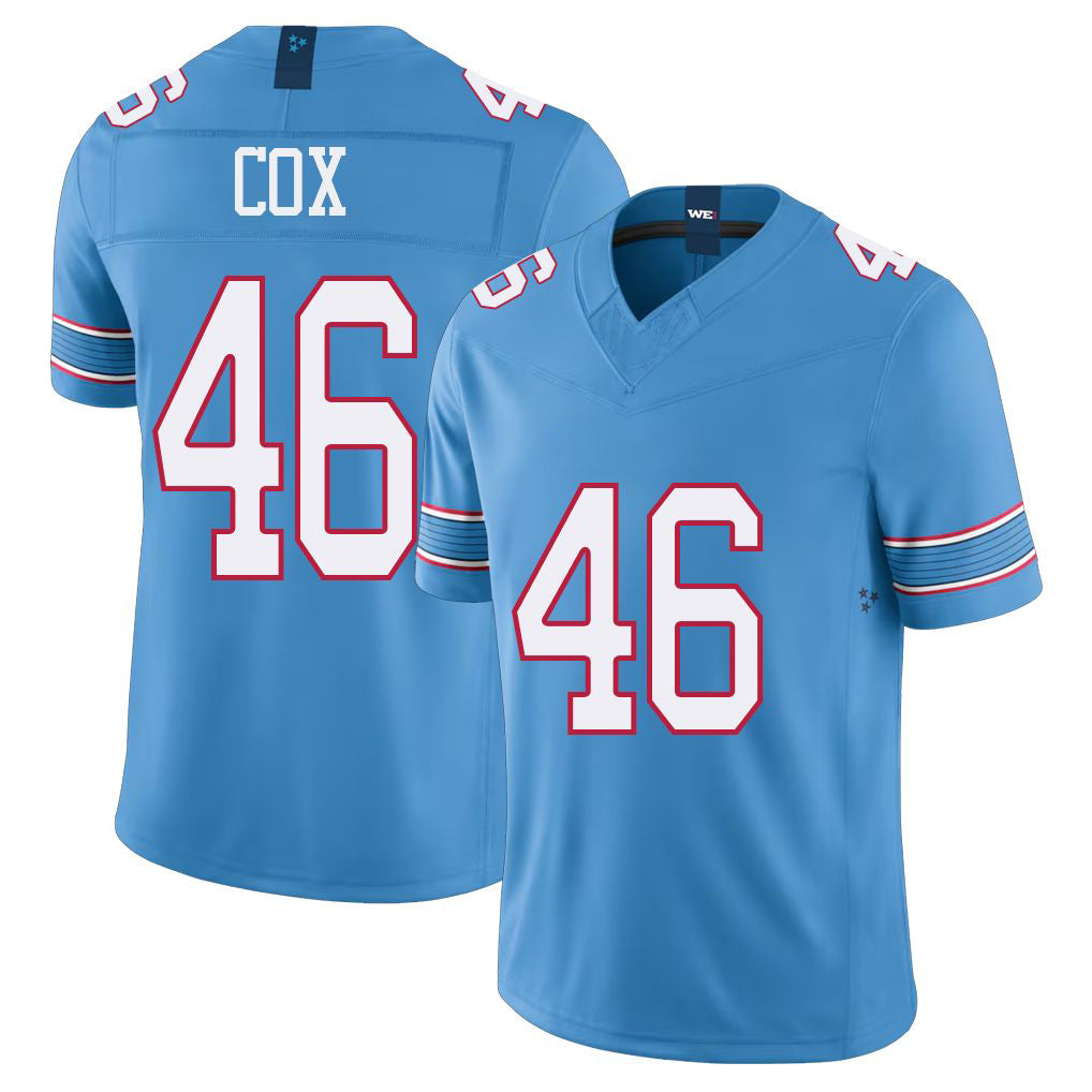 Tennessee #46 Cox Player Football V Neck Short Sleeve Light Blue Jersey Morgan For Men Youth Women Gift