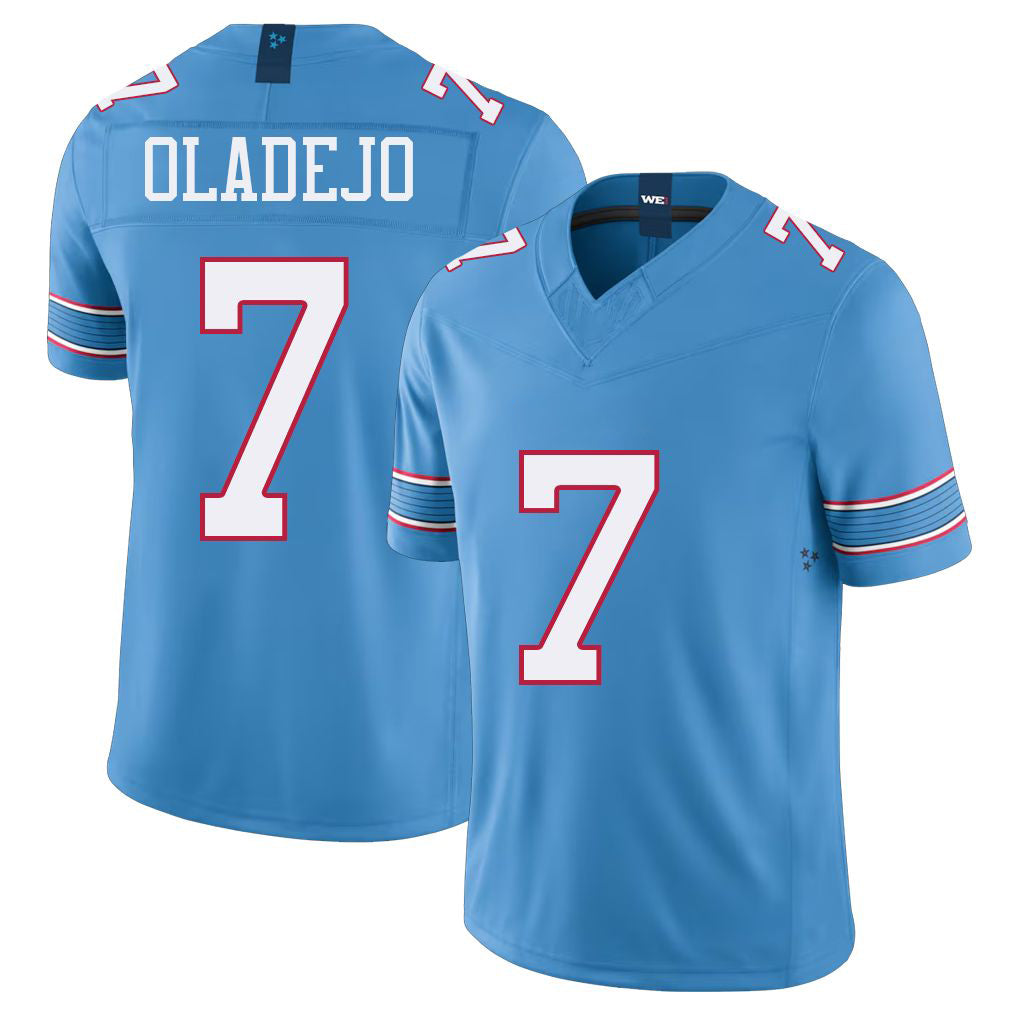 Tennessee #7 Oladejo Player Football V Neck Short Sleeve Light Blue Jersey Oluwafemi For Men Youth Women Gift