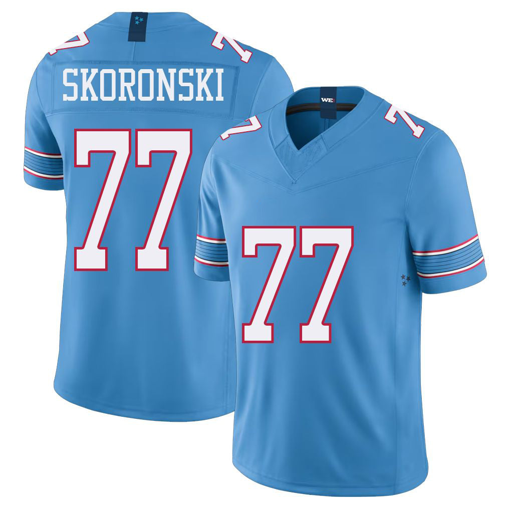 Tennessee #77 Skoronski Player Football V Neck Short Sleeve Light Blue Jersey Peter For Men Youth Women Gift