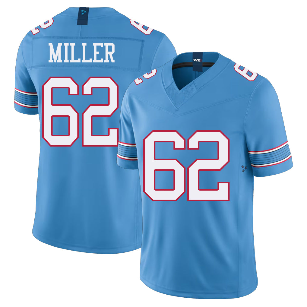 Tennessee #62 Miller Player Football V Neck Short Sleeve Light Blue Jersey Rasheed For Men Youth Women Gift