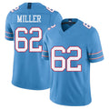 Tennessee #62 Miller Player Football V Neck Short Sleeve Light Blue Jersey Rasheed For Men Youth Women Gift