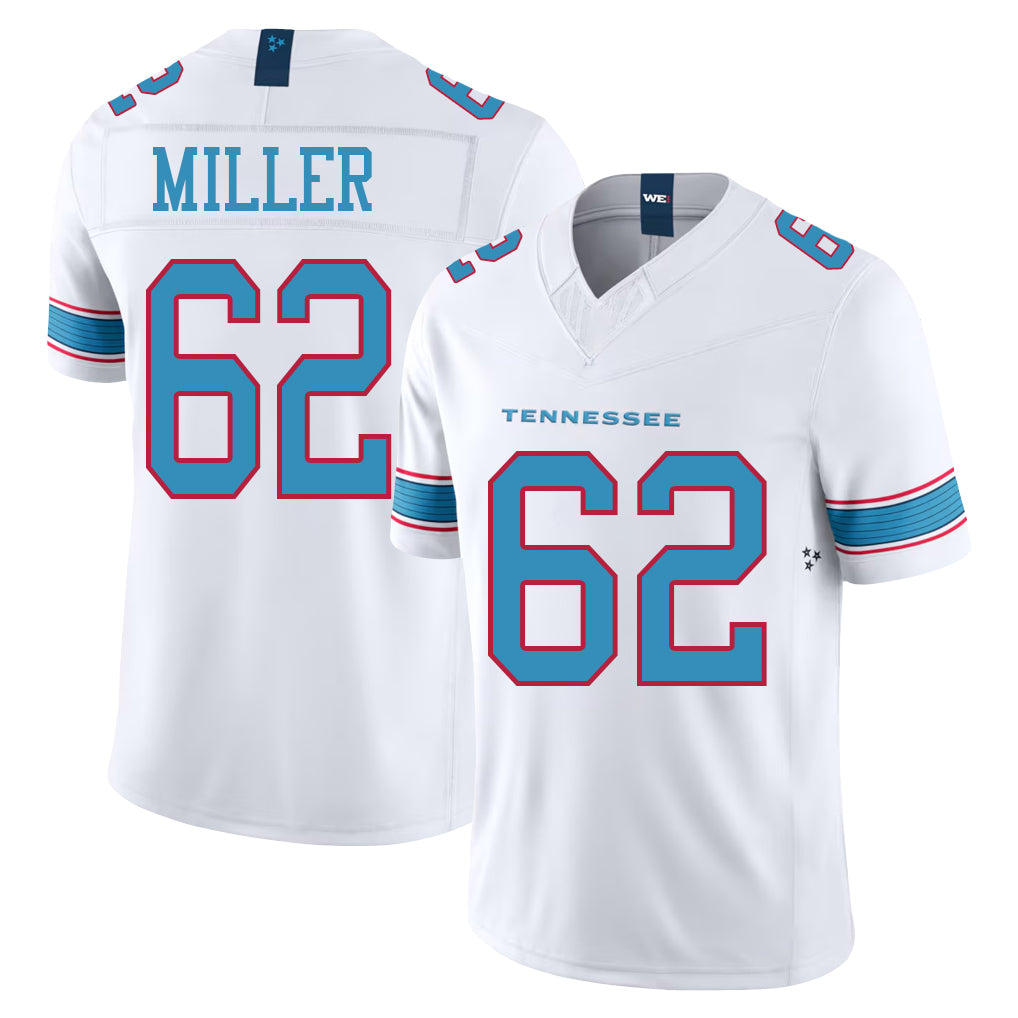 Tennessee #62 Miller Player Football V Neck Short Sleeve White Jersey Rasheed For Men Youth Women Gift