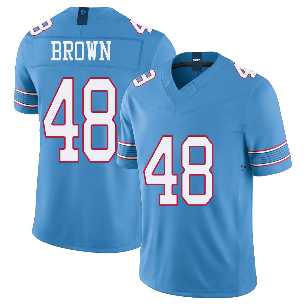 Tennessee #48 Brown Player Football V Neck Short Sleeve Light Blue Jersey Sean For Men Youth Women Gift