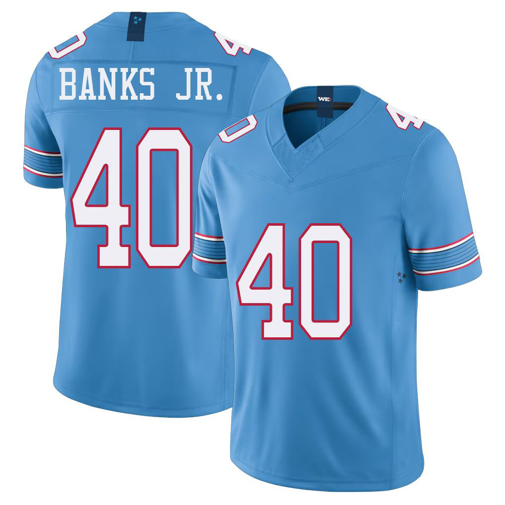 Tennessee #40 Banks Jr. Player Football V Neck Short Sleeve Light Blue Jersey Shad For Men Youth Women Gift
