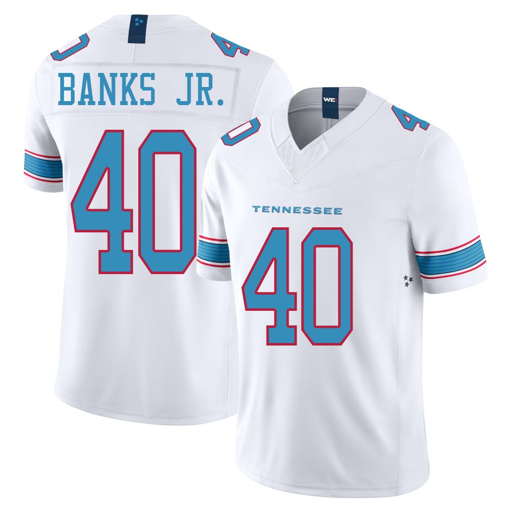 Tennessee #40 Banks Jr. Player Football V Neck Short Sleeve White Jersey Shad For Men Youth Women Gift
