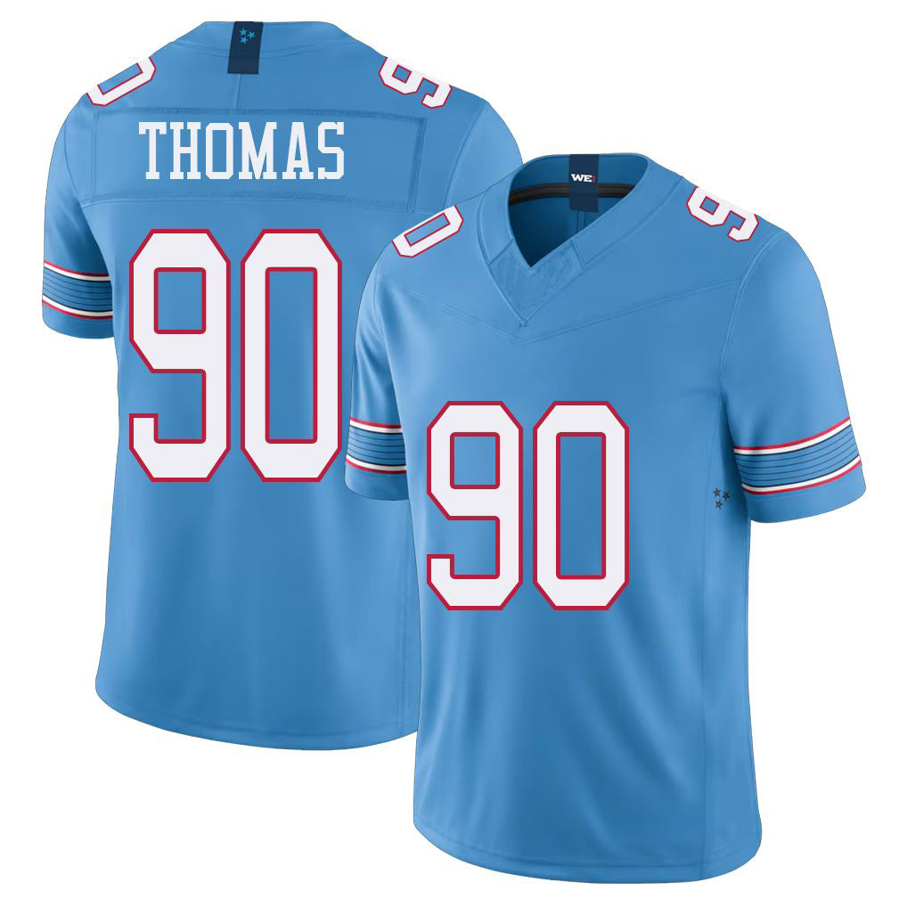 Tennessee #90 Thomas Player Football V Neck Short Sleeve Light Blue Jersey Solomon For Men Youth Women Gift