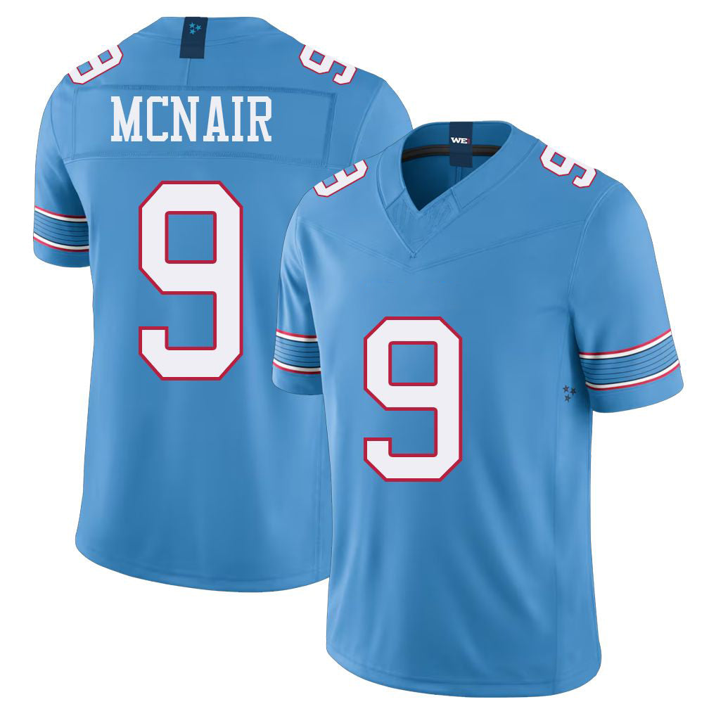Tennessee #9 McNair Player Football V Neck Short Sleeve Light Blue Jersey Steve For Men Youth Women Gift