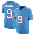 Tennessee #9 McNair Player Football V Neck Short Sleeve Light Blue Jersey Steve For Men Youth Women Gift