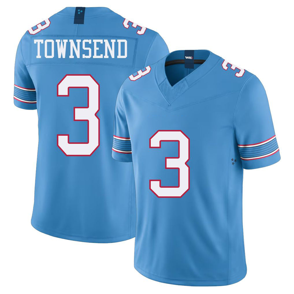 Tennessee #3 Townsend Player Football V Neck Short Sleeve Light Blue Jersey Tommy For Men Youth Women Gift