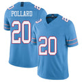 Tennessee #20 Pollard Player Football V Neck Short Sleeve Light Blue Jersey Tony For Men Youth Women Gift