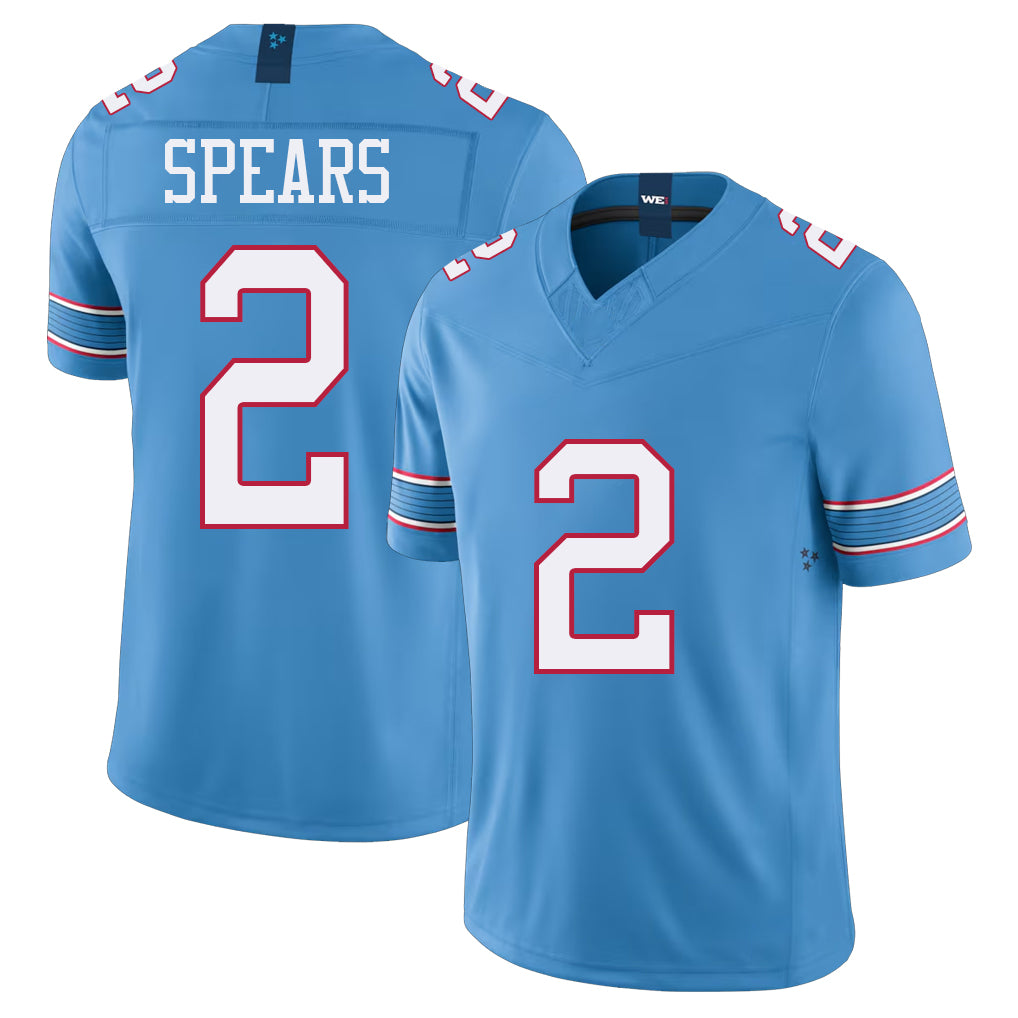 Tennessee #2 Spears Player Football V Neck Short Sleeve Light Blue Jersey Tyjae For Men Youth Women Gift