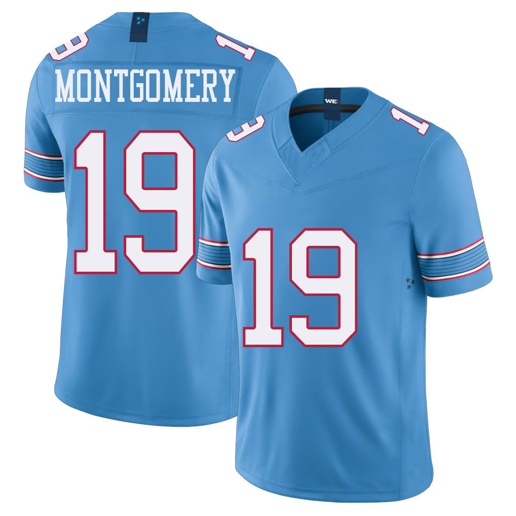 Tennessee #19 Montgomery Player Football V Neck Short Sleeve Light Blue Jersey Tyren For Men Youth Women Gift