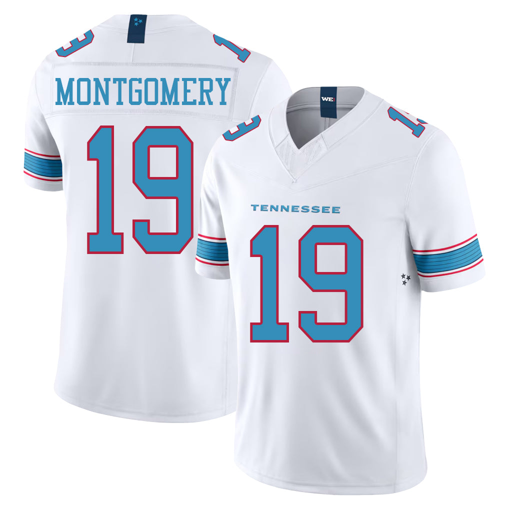 Tennessee #19 Montgomery Player Football V Neck Short Sleeve White Jersey Tyren For Men Youth Women Gift
