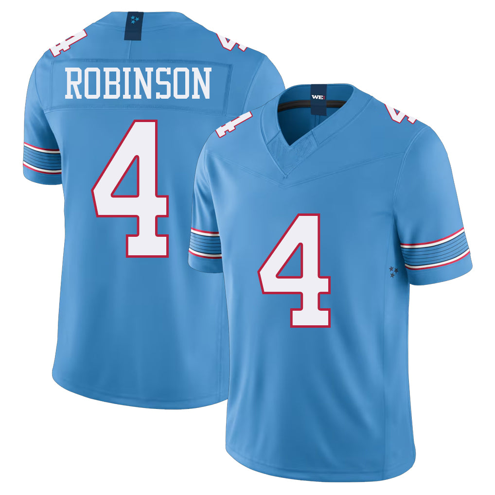 Tennessee #4 Robinson Player Football V Neck Short Sleeve Light Blue Jersey Wan'Dale For Men Youth Women Gift