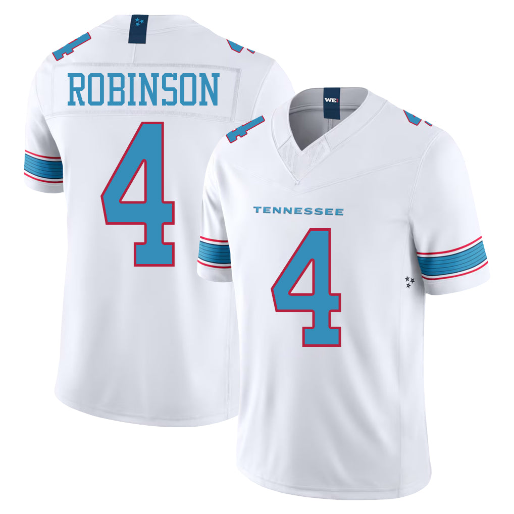 Tennessee #4 Robinson Player Football V Neck Short Sleeve White Jersey Wan'Dale For Men Youth Women Gift