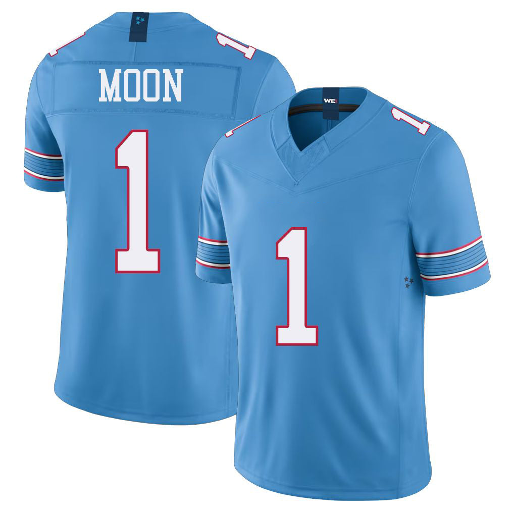 Tennessee #1 Moon Player Football V Neck Short Sleeve Light Blue Jersey Warren For Men Youth Women Gift