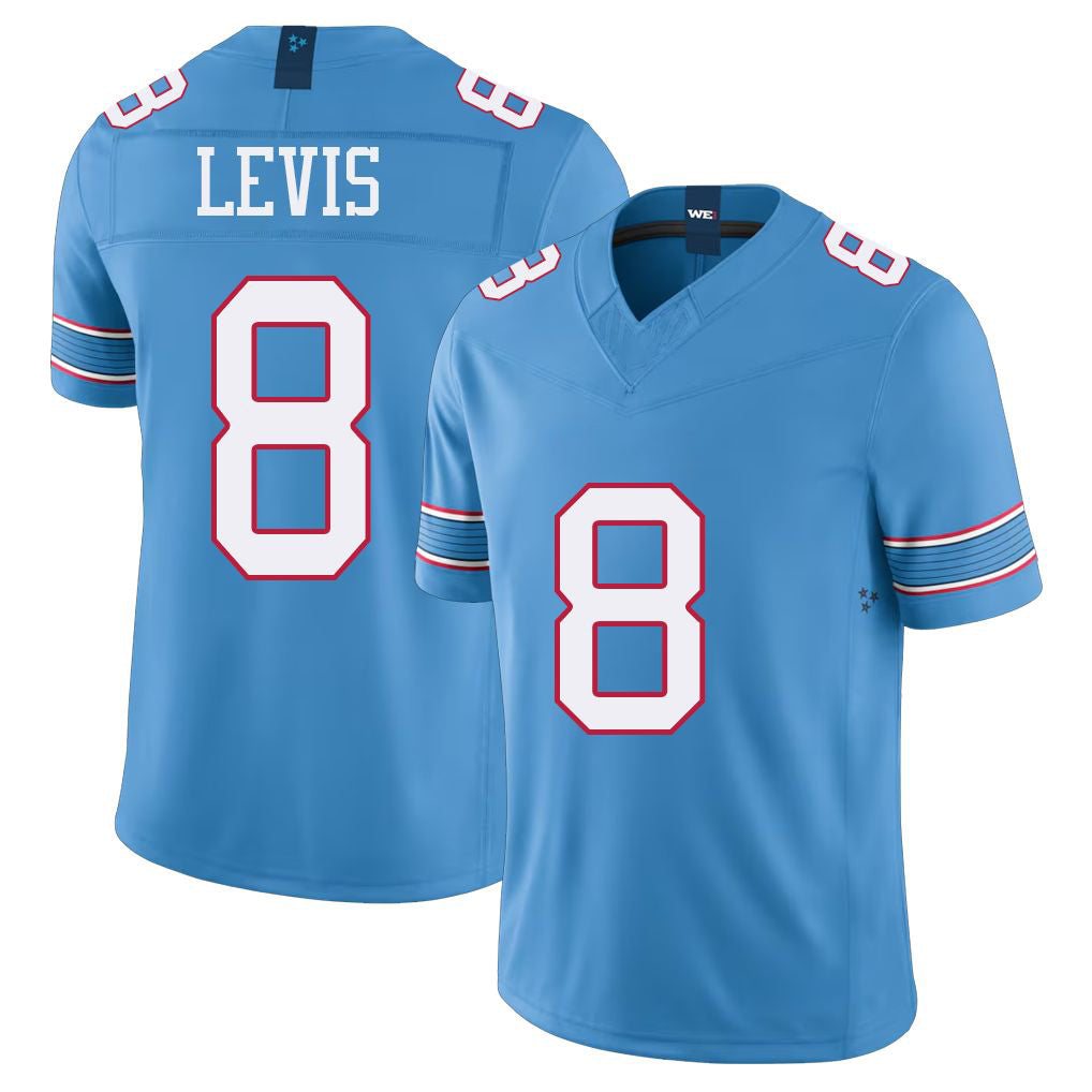 Tennessee #8 Levis Player Football V Neck Short Sleeve Light Blue Jersey Will For Men Youth Women Gift