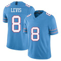 Tennessee #8 Levis Player Football V Neck Short Sleeve Light Blue Jersey Will For Men Youth Women Gift