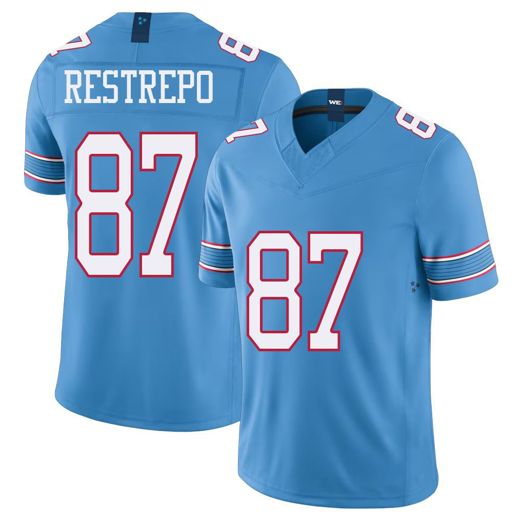 Tennessee #87 Restrepo Player Football V Neck Short Sleeve Light Blue Jersey Xavier For Men Youth Women Gift