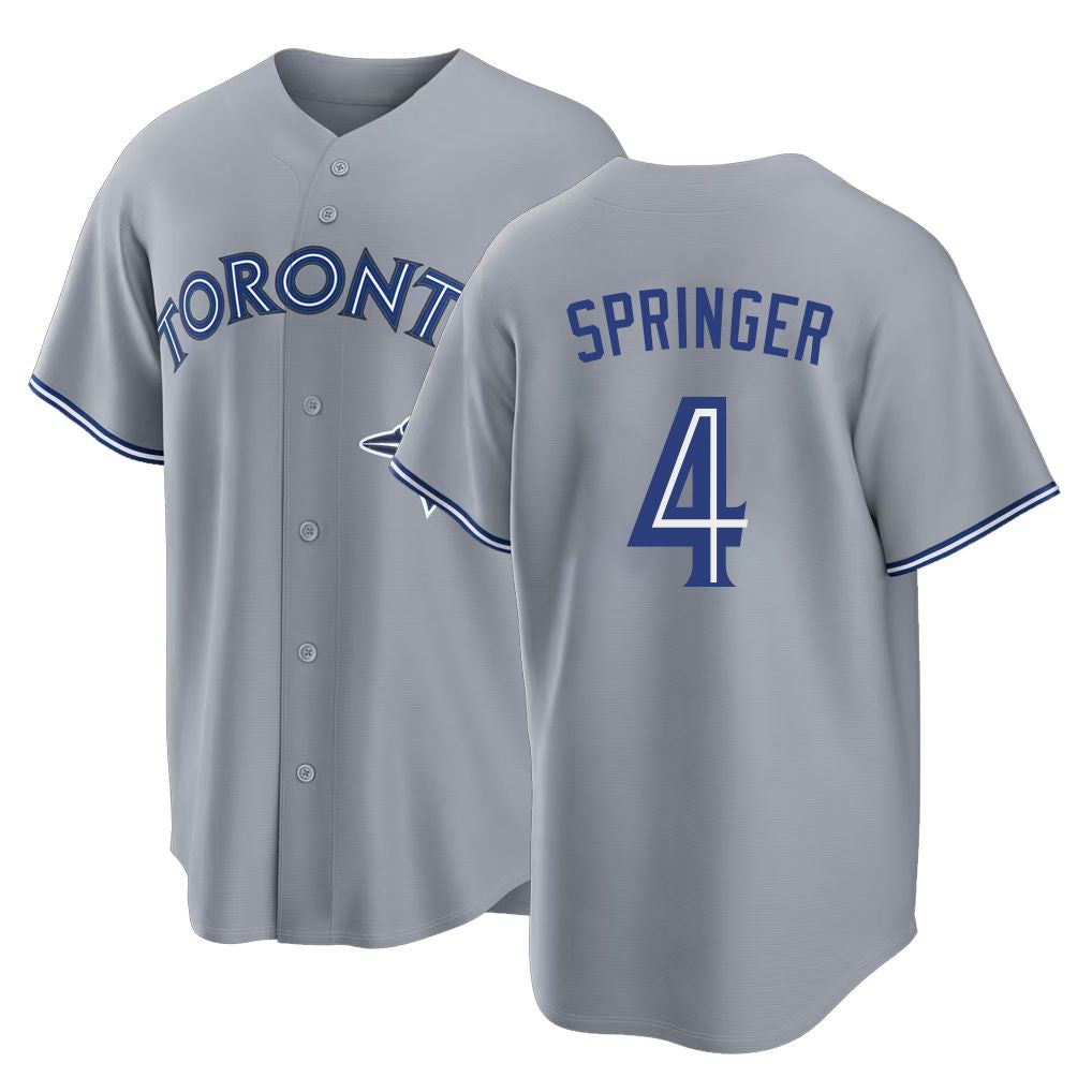 Toronto #4 Springer Player Baseball Short Sleeve Gray Jersey George For Men Women Youth Gift
