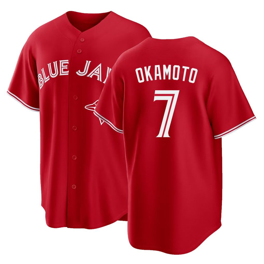 Toronto #7 Okamoto Player Baseball Short Sleeve Red Jersey Kazuma For Men Women Youth Gift