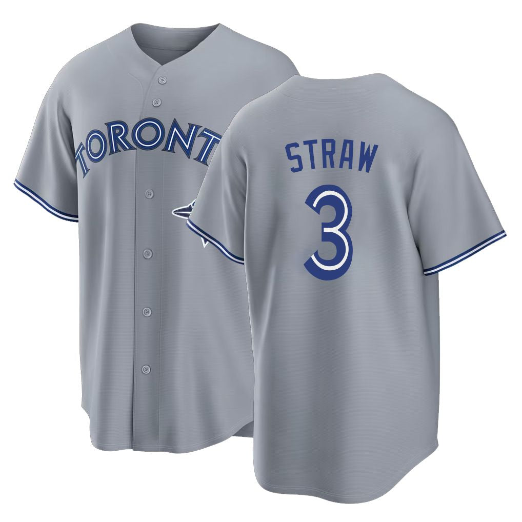 Toronto #3 Straw Player Baseball Short Sleeve Gray Jersey Myles For Men Women Youth Gift